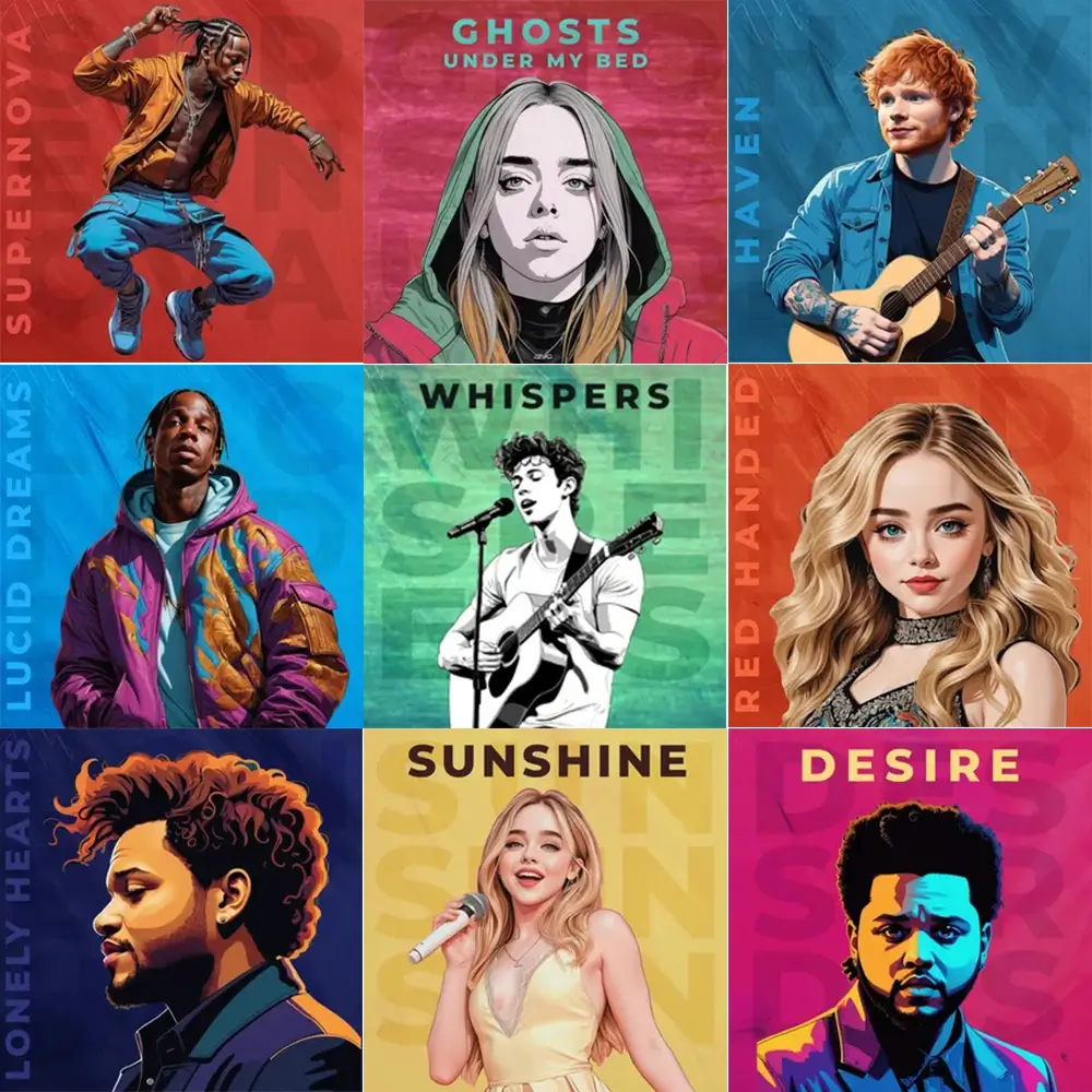 A collage of selected pop artworks