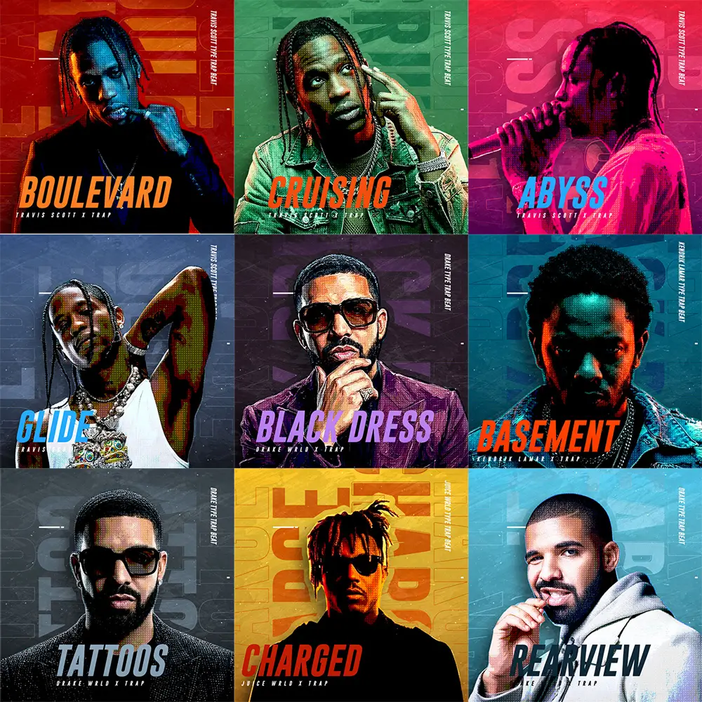 A collage of selected trap artworks