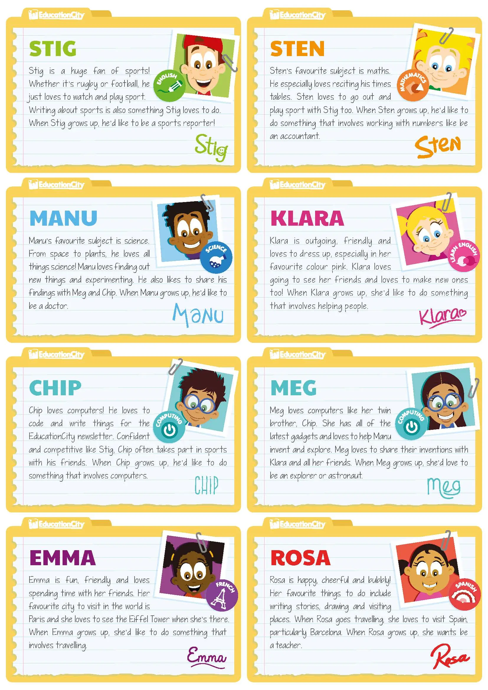 Set of characters used in the project