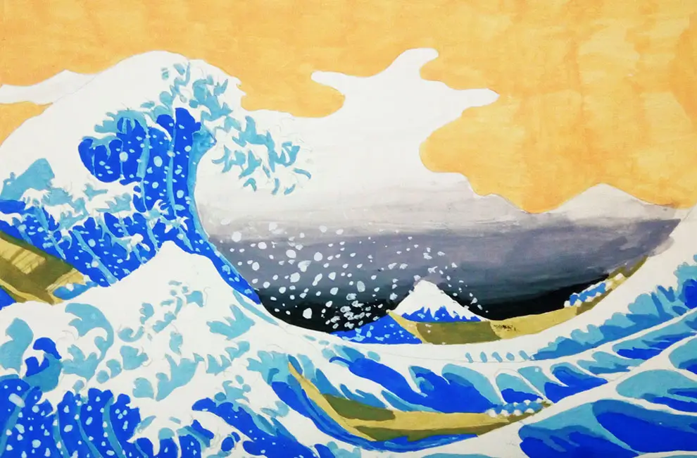 Watercolor painting of the japanese art 'The Great Wave'