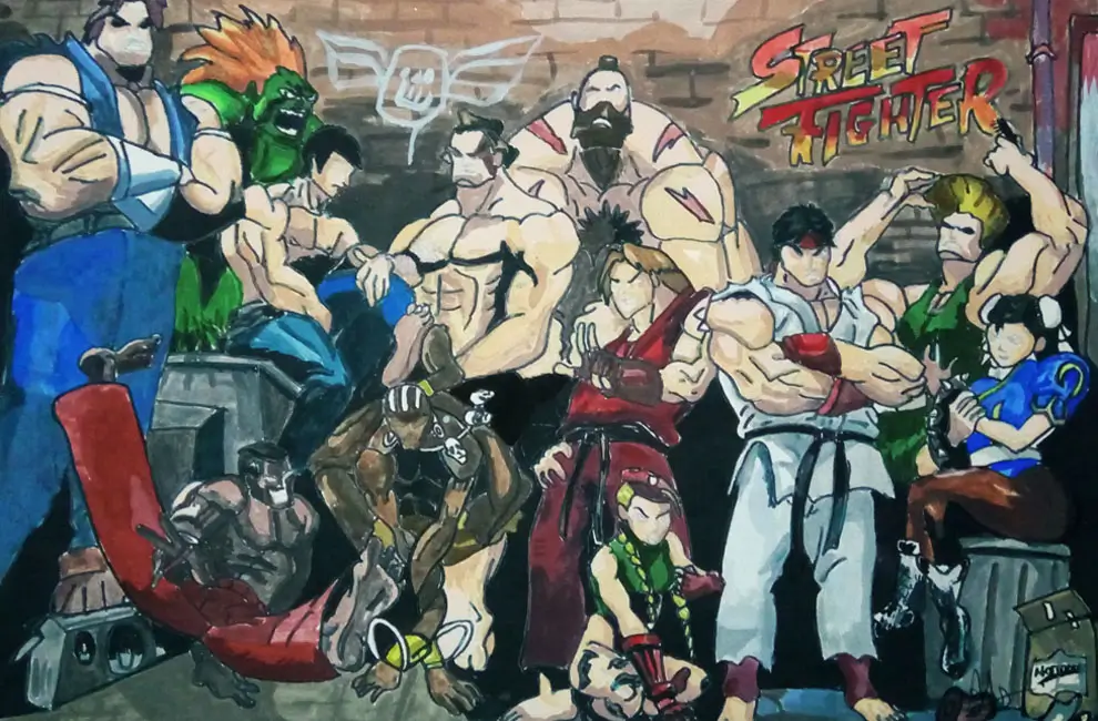 Watercolor painting of Street Fighters