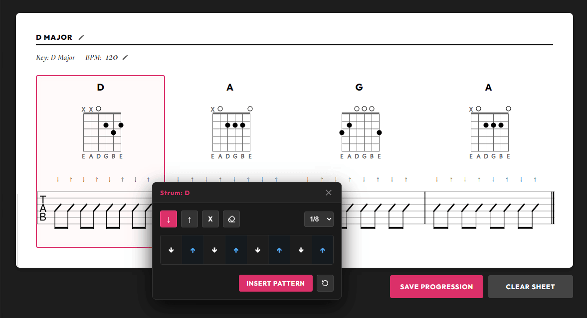 A look at the strumming modal of tablature